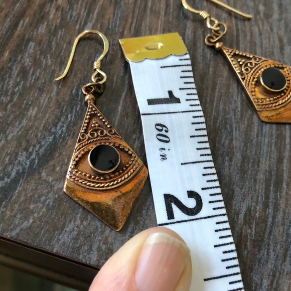 Evil eye inlaid onyx brass earrings - Picture 8 of 8